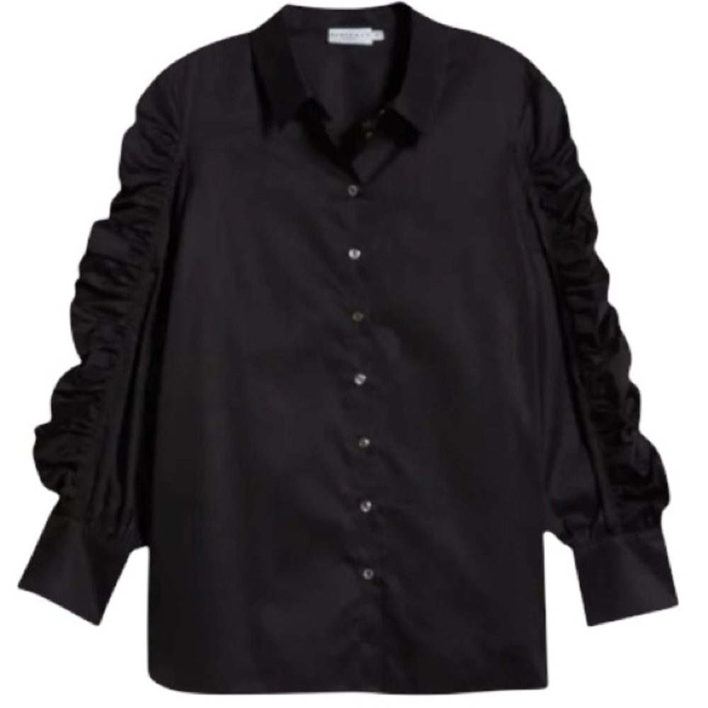 Harshman Juliana Black Cotton Ruched Sleeve Shirt 2X in Original Packaging NWT
